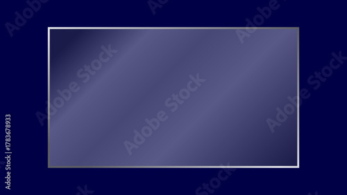 Realistic transparent crystal glass plate with light reflection. Rectangular shiny clear futuristic glowing glass panel with glare for app and web uses isolated on dark blue Bg. Vector illustration.