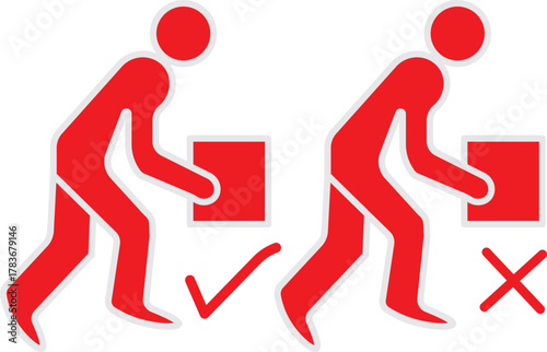 Correct lifting posture safety tips for workplace ergonomics and health  .Correct and incorrect lifting posture safety guide illustration