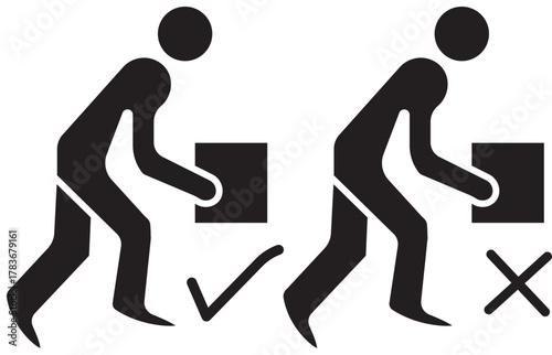 Correct lifting posture safety tips for workplace ergonomics and health  .Correct and incorrect lifting posture safety guide illustration
