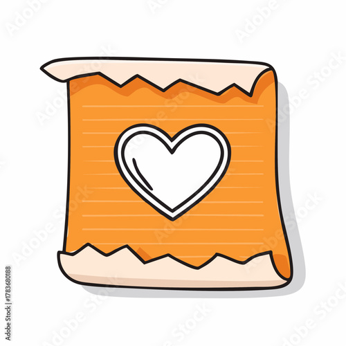 Love Letter's Heartfelt Message: An affectionate, hand-drawn scroll, brimming with warmth and care. A white heart sits boldly on a rich orange paper, a visual ode to the emotion of love. 
