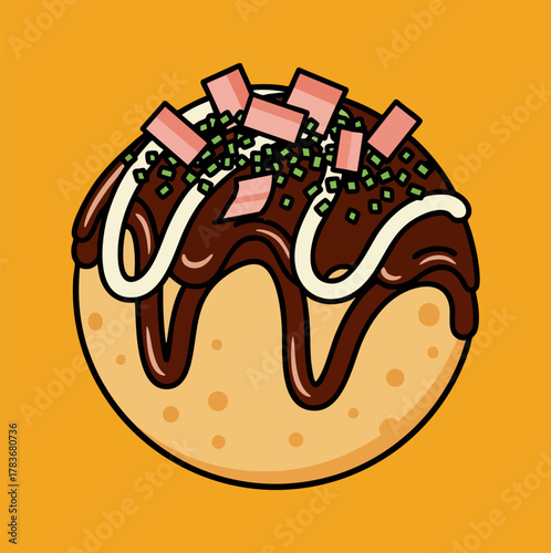 Single Takoyaki Ball Flat Vector Icon