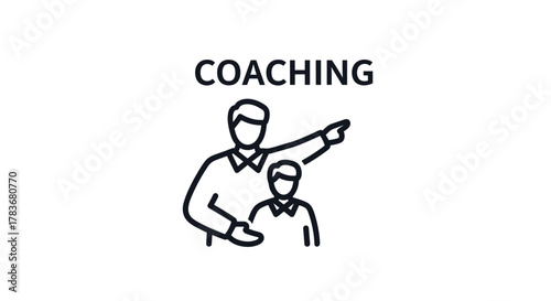 Outline icon representing business coaching and advisory services, symbolizing strategy, analysis, planning, communication, client service, collaboration, and global support for professional