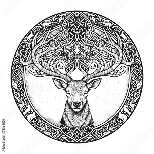 Celtic Tree of Life Symbol – Sacred Knotwork Yggdrasil Design for Tattoos, Spiritual Art, and Pagan Decor, vector illustration, isolated black and white, Vector art