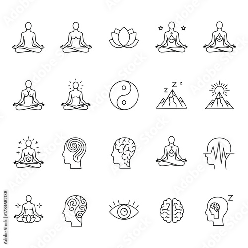 Meditation and spirituality icon set