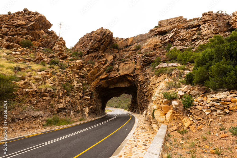 Fototapeta premium Mountain pass road tunnel Montagu, Cape Town, South Africa.