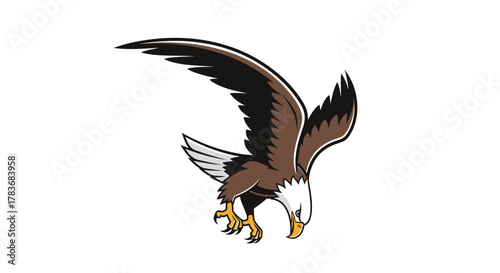 Majestic Bald Eagle Swooping Downward with Sharp Focus and Powerful Wings Displayed Prominently