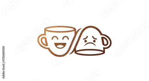 Expressive coffee cups depicting contrasting emotions happiness and sadness through playful