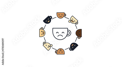 Emotional coffee cups a visual representation of shifting moods and social interactions around a