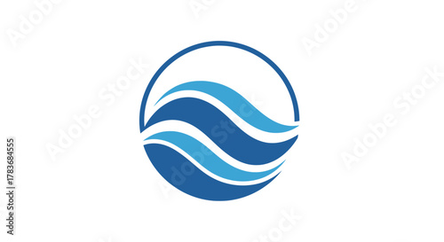 Elegant water wave symbol with circular border featuring serene blue colors and subtle undulation