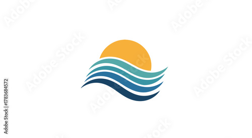 Harmonic blend of sun and stylized ocean waves logo symbolizing vitality and energy
