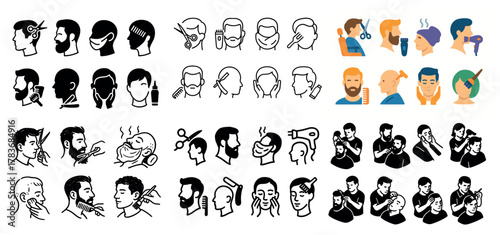 Male hair styling and grooming icons collection