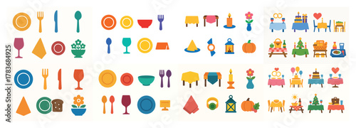 Colorful dining icons set for various occasions