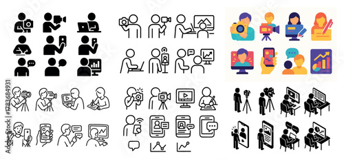 Diverse multimedia icons: photography, video, communication