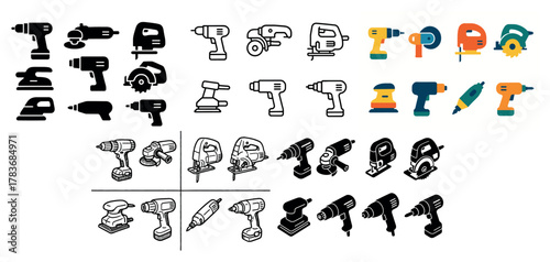 Various styles of electric power tools