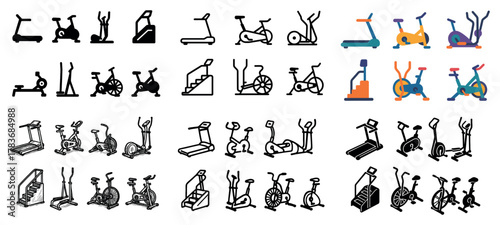 Variety of exercise equipment icons and graphics