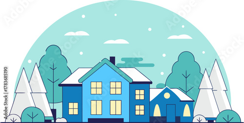 Cozy Winter Home in a Snowy Landscape Illustration