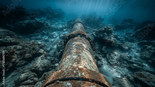 Rusty Underwater Pipe with Marine Growth on Ocean Floor - Stock Video