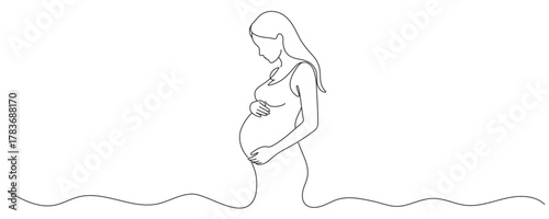 Continuous line Pregnant woman International mother's day Simple hand drawn illustration.Editable line