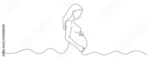 Continuous line Pregnant woman International mother's day Simple hand drawn illustration.Editable line