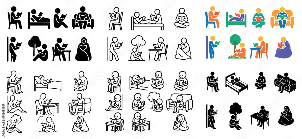 Fototapeta premium Diverse stick figures reading in various positions