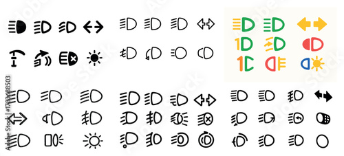 Car dashboard indicator symbols chart compilation