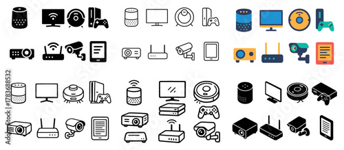 Diverse smart home and gaming devices icons
