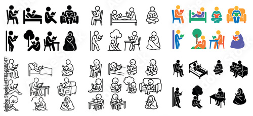 Diverse stick figures reading in various positions