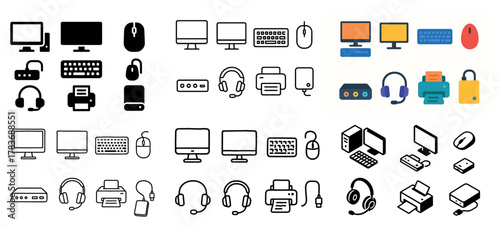 Computer and office equipment icons collection
