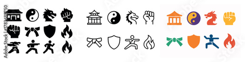 Martial arts icons and symbols collection