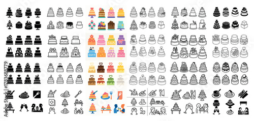 Colorful and outline cake icon collection variety