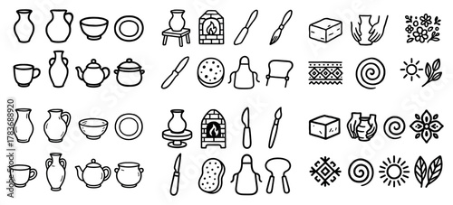 Hand-drawn pottery and craft icons collection