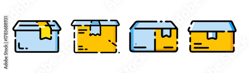 Set of vector illustration icons depicting shipping boxes and package delivery