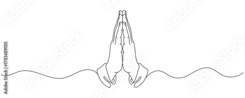 One Line Continuous Drawing of Raising Hands for Dua Pray. Islamic Traditional Prayer Gesture Line Art. Editable Stroke