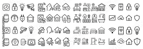 Smart home technology icon set for automation systems