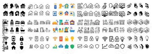 Smart home icons: devices, security, automation