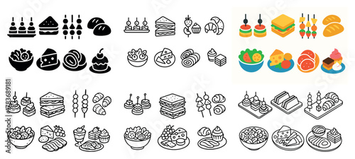 Colorful and outline food icons collection