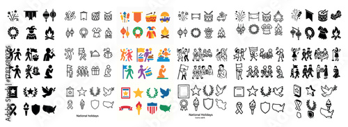 Diverse national holiday icons and symbols