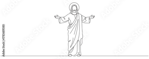 Jesus Christ Continuous one line drawing. Vector illustration. Editable line.