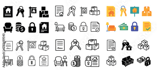 Real estate icons collection in black and color