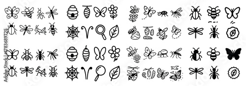 Insect icon set featuring butterflies and bees