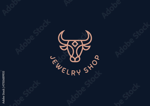 This minimalist logo for a jewelry shop features a stylized bull's head, combining elegance with strength, representing quality craftsmanship and unique design in the jewelry industry.