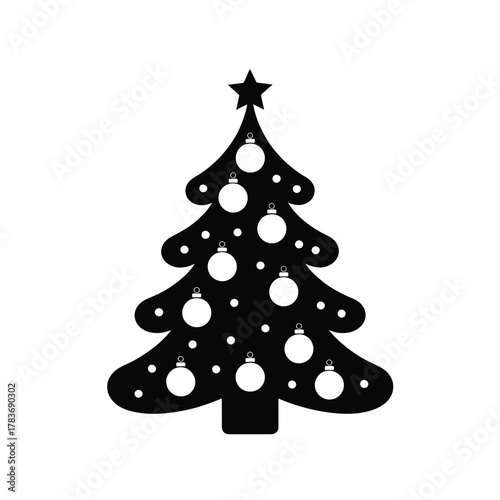 Simple black silhouette of a decorated christmas tree