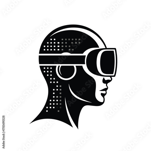 Stylized silhouette of a person wearing virtual reality headset