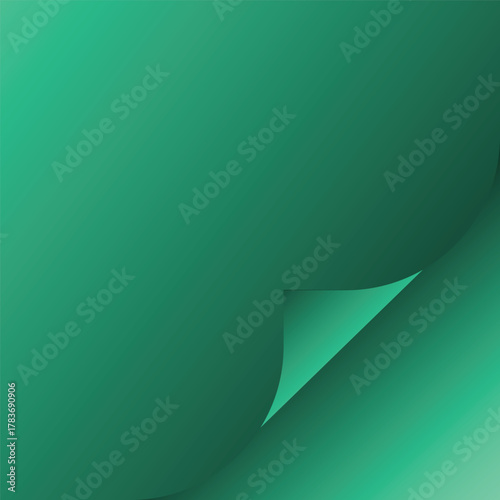 Abstract teal green gradient background with a curled corner effect