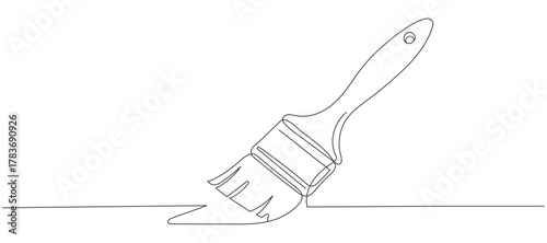 One line drawing of a paintbrush. Vector illustration of painting equipment tools. Isolated on white background. Editable line.