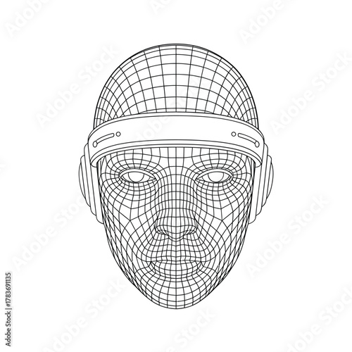 Wireframe human face with futuristic headset or glasses
