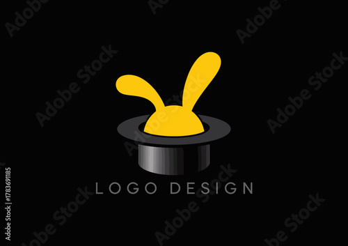 An eye-catching logo design featuring a playful rabbit emerging from a magician's hat, perfect for businesses looking to convey creativity and fun.