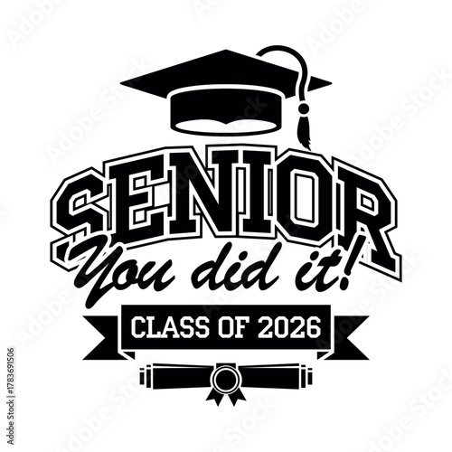 Lettering Class of 2026 for greeting, invitation card. Text for graduation design, congratulation event, T-shirt, party, high school or college graduate. Vector on transparent  background.