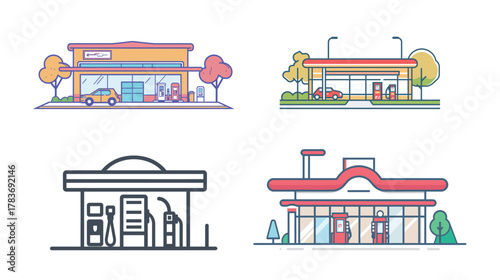 Gas station outline icon on white background vector illustration