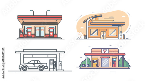 Gas station outline icon on white background vector illustration
